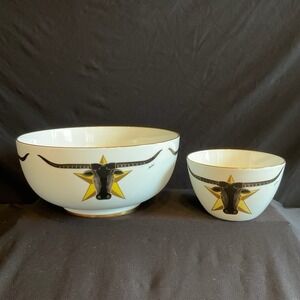 1986 Boehm Texas Longhorns 150th Anniversary Commemorative Bowl Set of 2 Gold